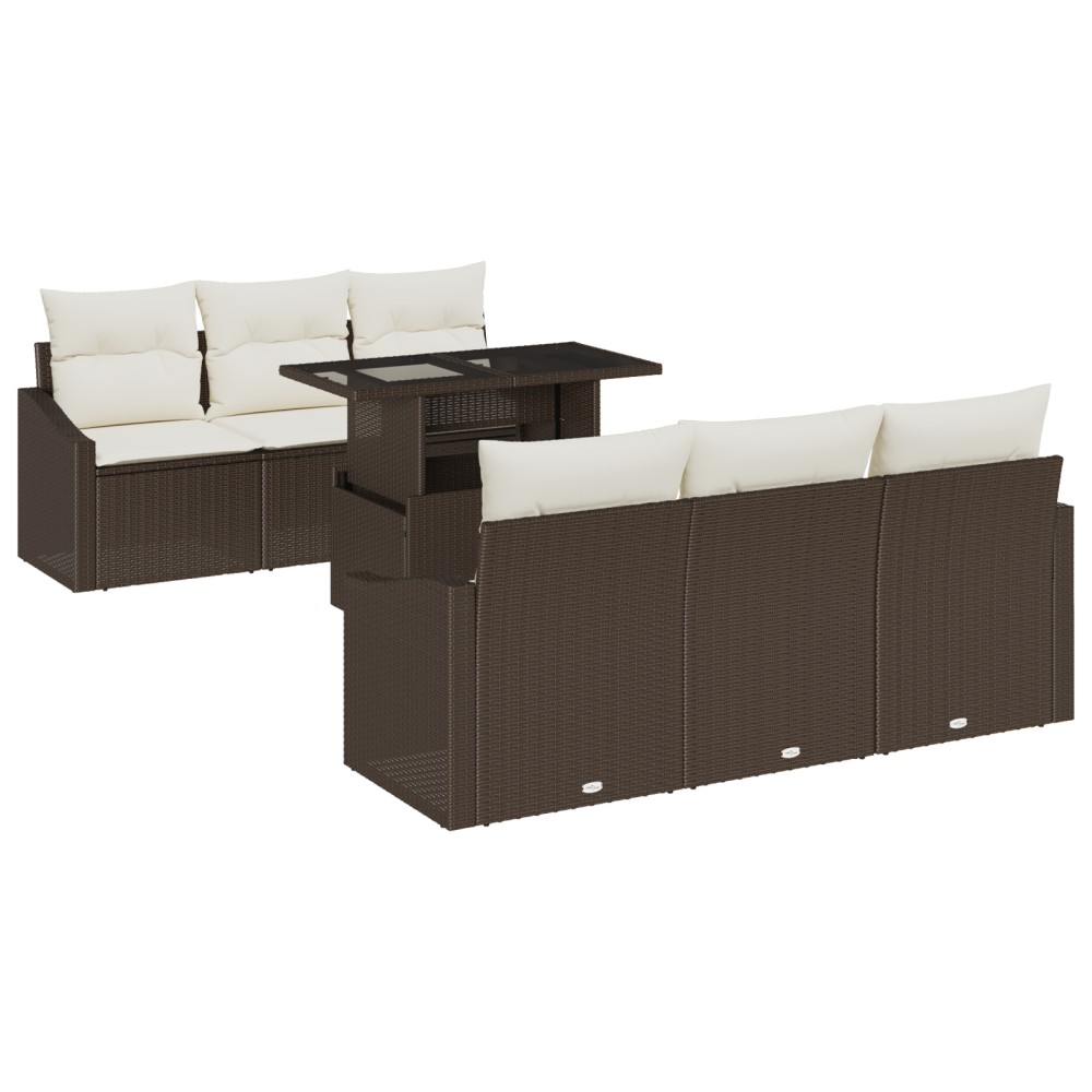 vidaXL Set de canapele pentru grădină cu pernă 7 pcs maro și crem