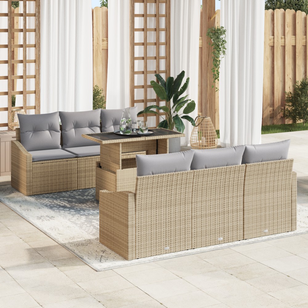 vidaXL Set de canapele pentru grădină 7 pcs bej și gri deschis