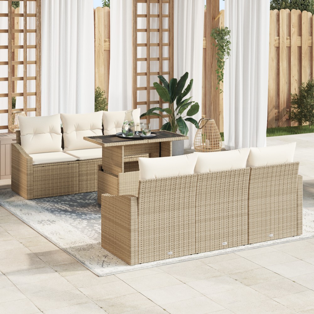 vidaXL Set de canapele pentru grădină cu pernă 7 pcs bej și crem