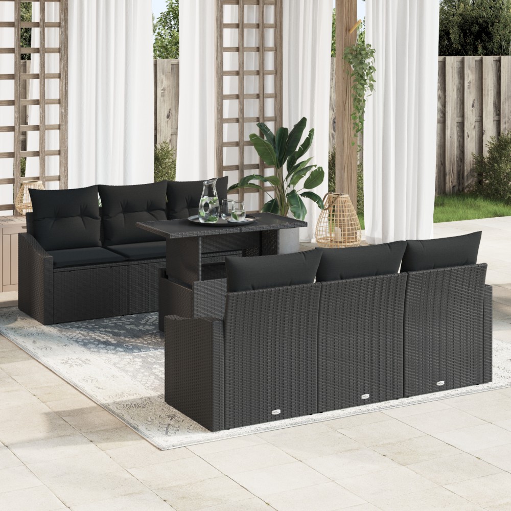 vidaXL Set de canapele pentru grădină 7 pcs Negru 100 x 55 x 73 cm