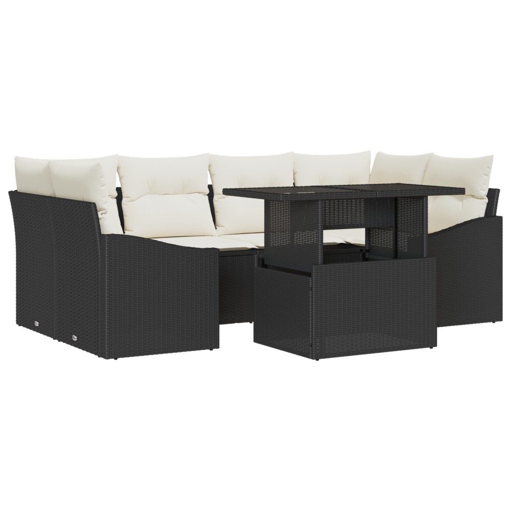 vidaXL Set de canapele pentru grădină cu pernă 7 pcs negru și crem