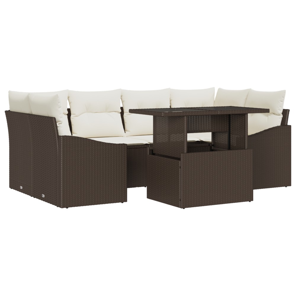 vidaXL Set de canapele pentru grădină cu pernă 7 pcs maro și crem