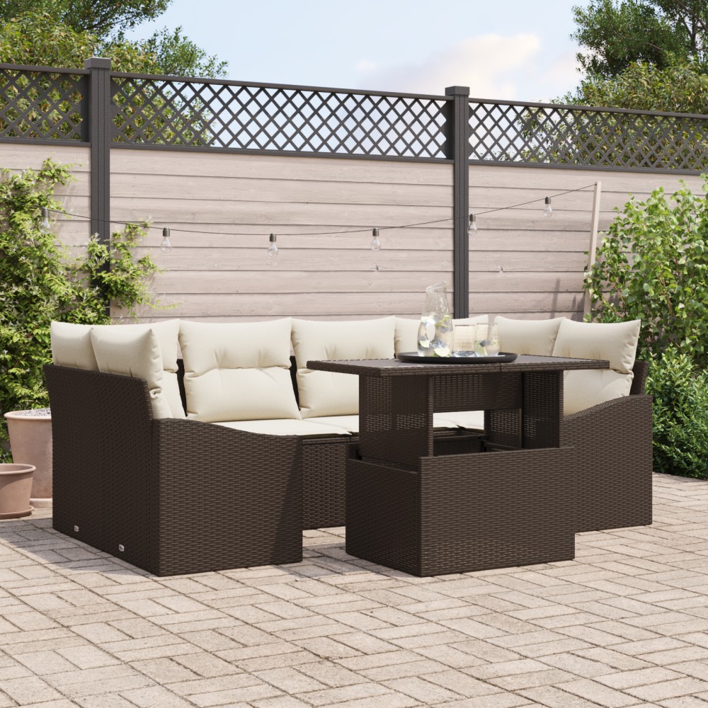 vidaXL Set de canapele pentru grădină cu pernă 7 pcs maro și crem