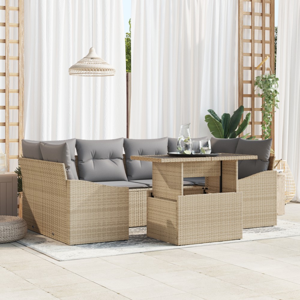 vidaXL Set de canapele pentru grădină 7 pcs bej și gri deschis