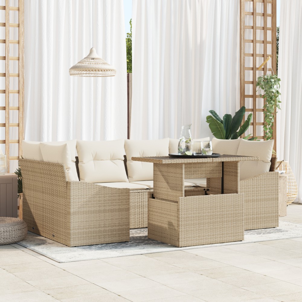 vidaXL Set de canapele pentru grădină cu pernă 7 pcs bej și crem