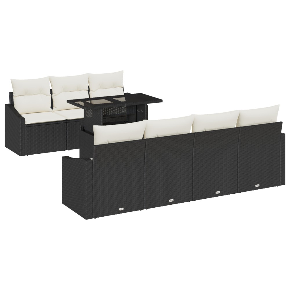 vidaXL Set de canapele pentru grădină cu pernă 8 pcs negru și crem