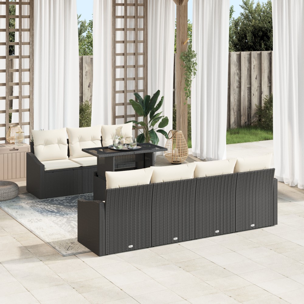 vidaXL Set de canapele pentru grădină cu pernă 8 pcs negru și crem
