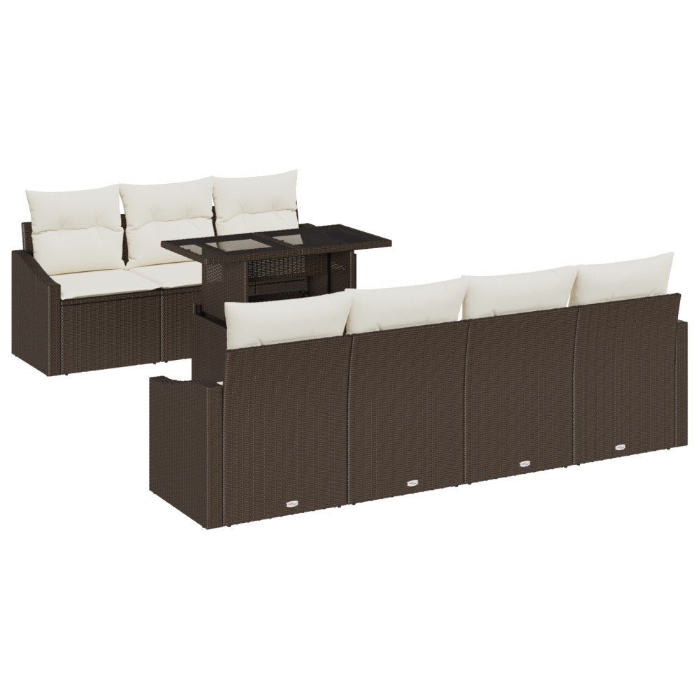 vidaXL Set de canapele pentru grădină cu pernă 8 pcs maro și crem