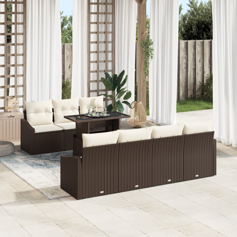 vidaXL Set de canapele pentru grădină cu pernă 8 pcs maro și crem