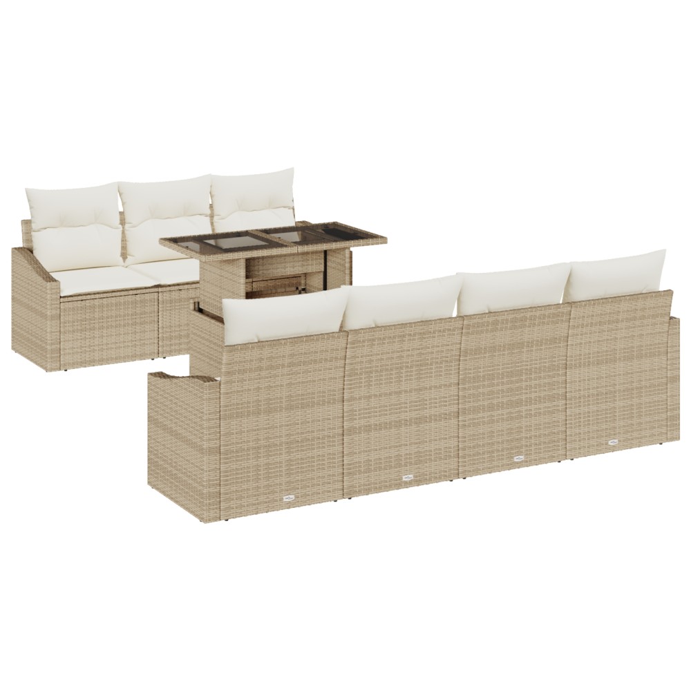 vidaXL Set de canapele pentru grădină cu pernă 8 pcs bej și crem