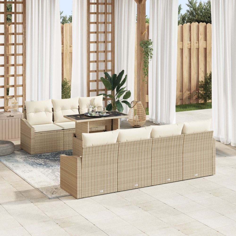 vidaXL Set de canapele pentru grădină cu pernă 8 pcs bej și crem