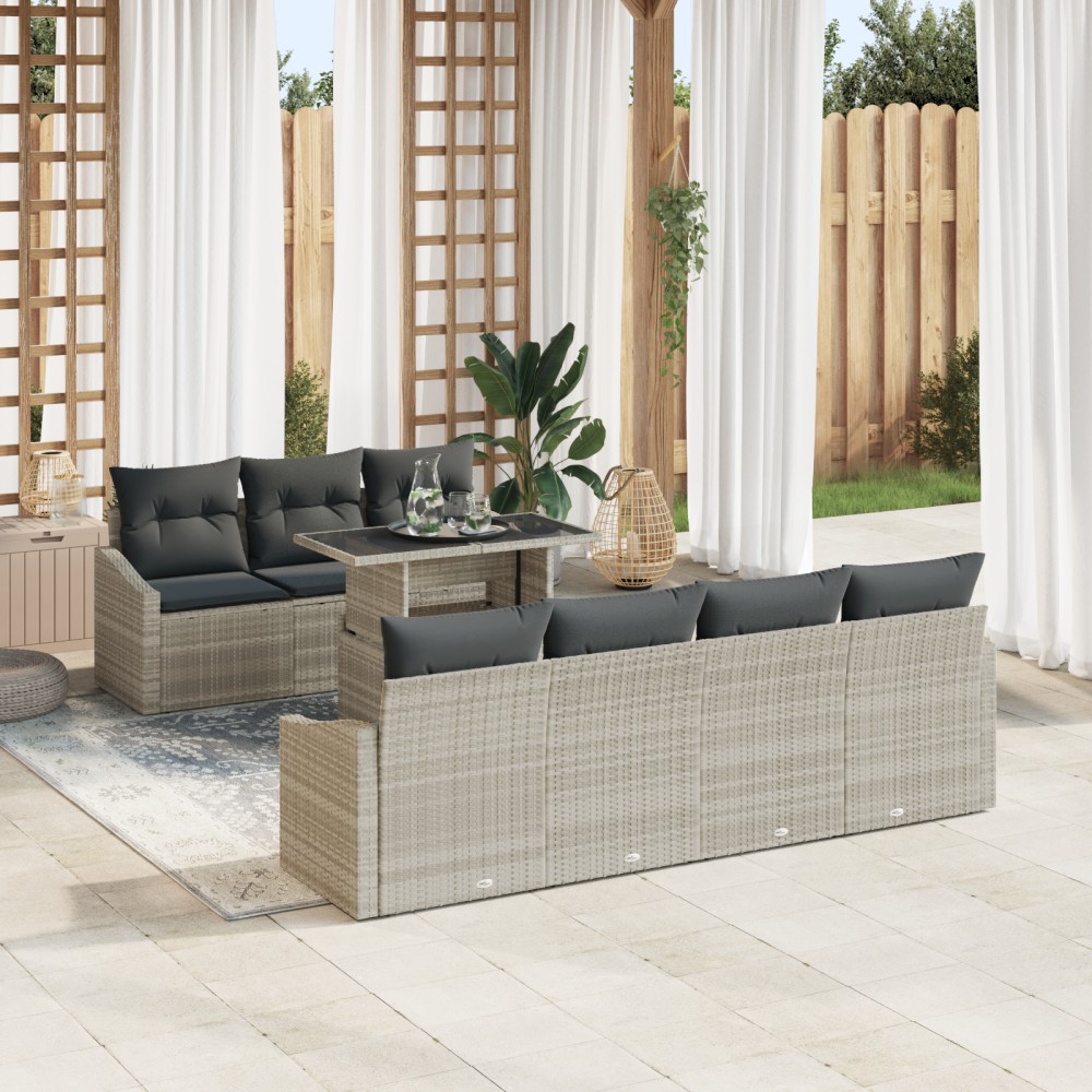 vidaXL Set de canapele pentru grădină cu pernă 8 pcs Gri deschis