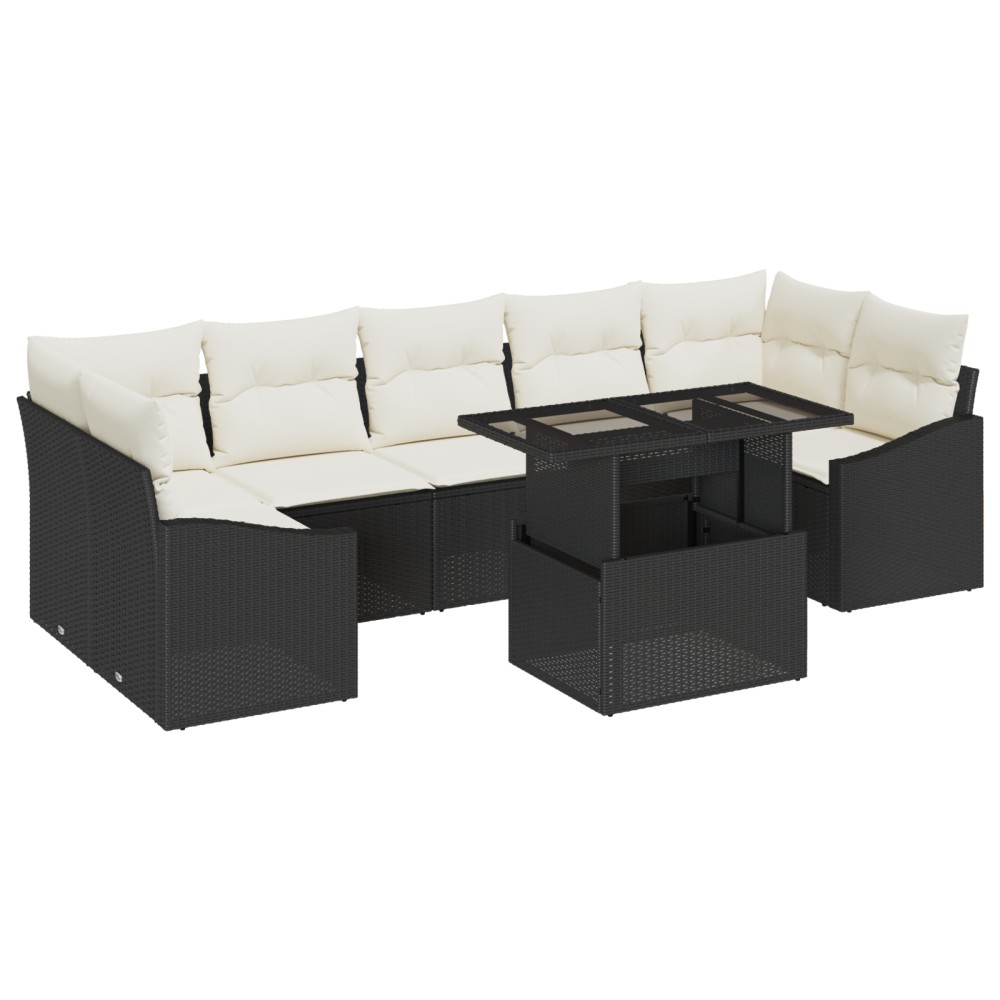 vidaXL Set de canapele pentru grădină cu pernă 8 pcs negru și crem