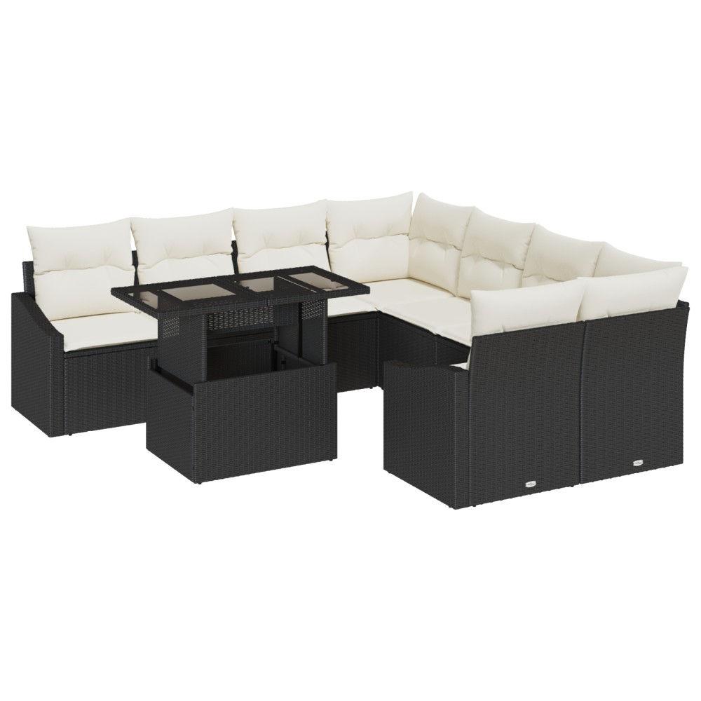 vidaXL Set de canapele pentru grădină cu pernă 9 pcs negru și crem