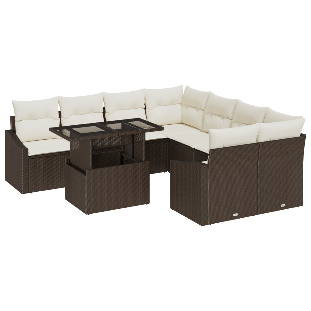 vidaXL Set de canapele pentru grădină cu pernă 9 pcs maro și crem