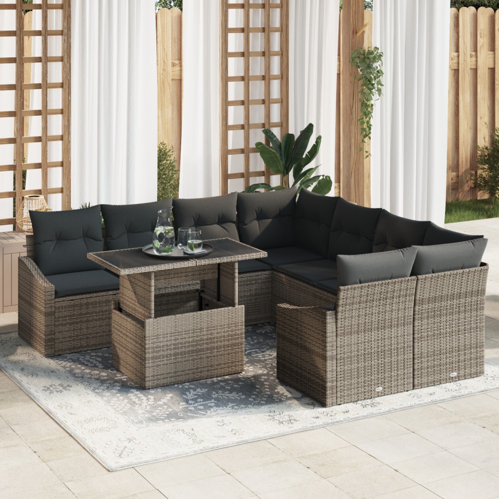 vidaXL Set de canapele pentru grădină 9 pcs Gri 100 x 55 x 73 cm
