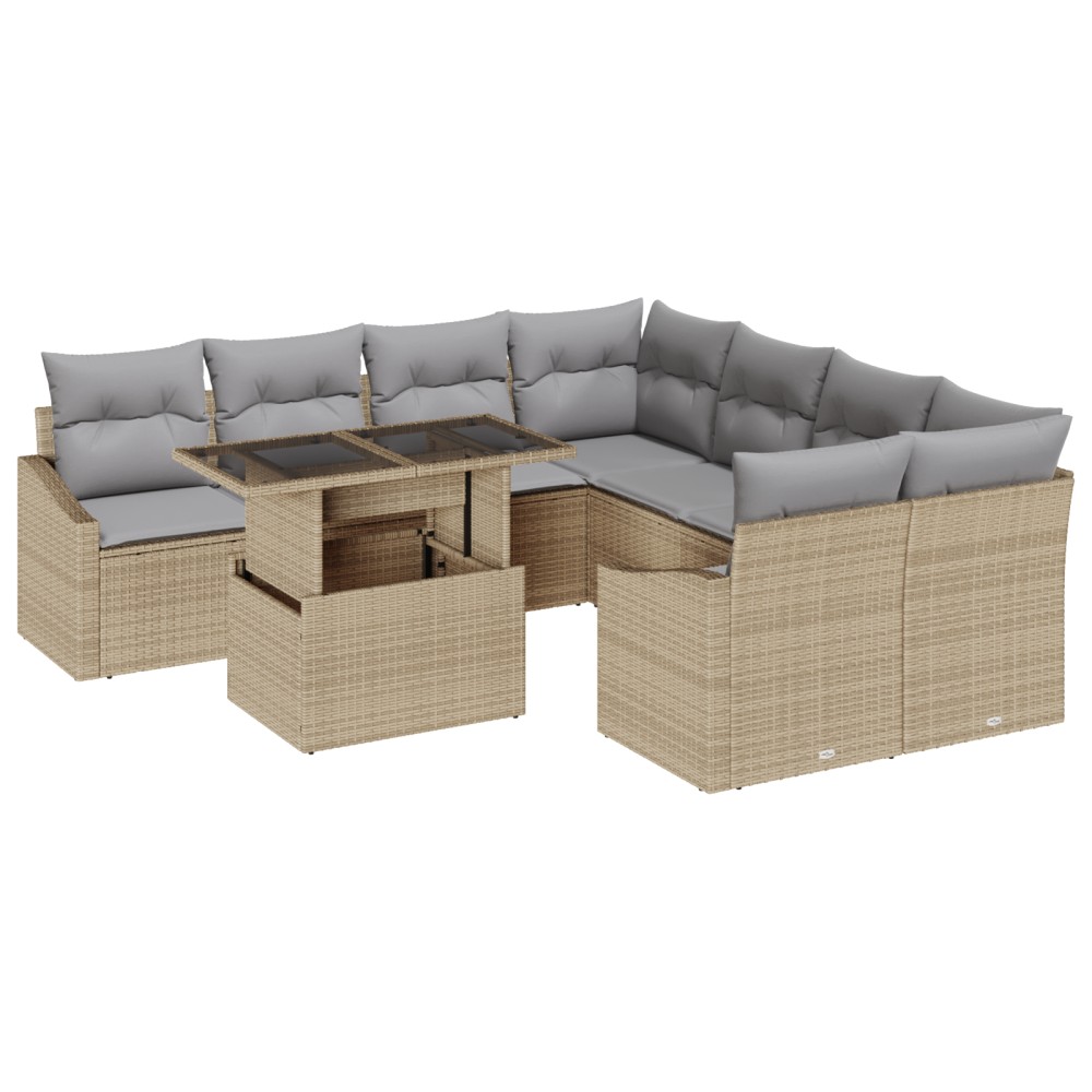 vidaXL Set de canapele pentru grădină 9 pcs bej și gri deschis