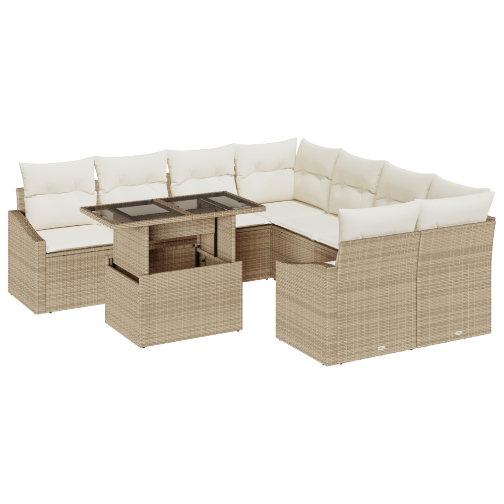 vidaXL Set de canapele pentru grădină cu pernă 9 pcs bej și crem
