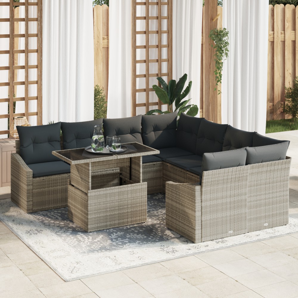 vidaXL Set de canapele pentru grădină cu pernă 9 pcs Gri deschis