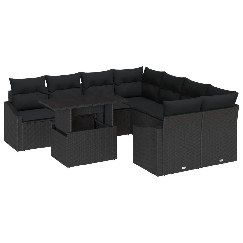 vidaXL Set de canapele pentru grădină 9 pcs Negru 100 x 55 x 73 cm