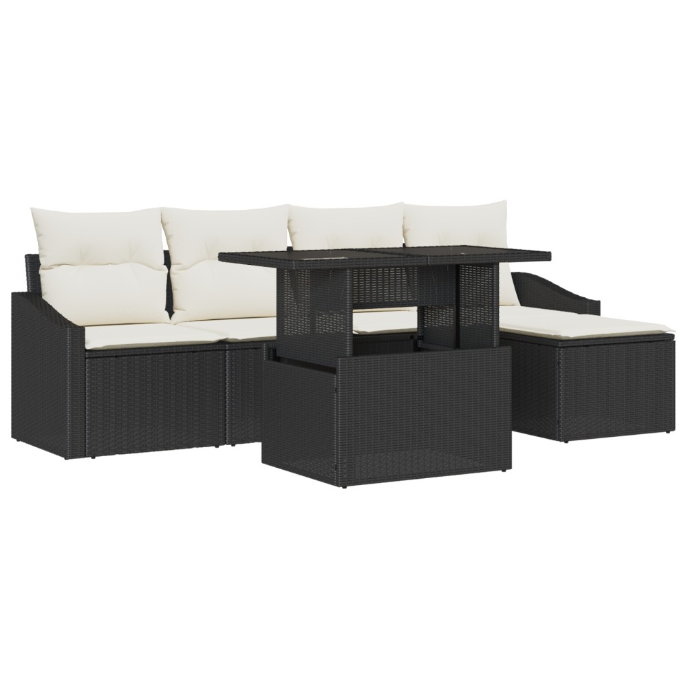 vidaXL Set de canapele pentru grădină cu pernă 6 pcs negru și crem
