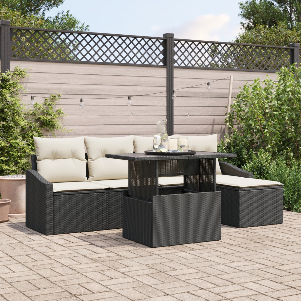 vidaXL Set de canapele pentru grădină cu pernă 6 pcs negru și crem