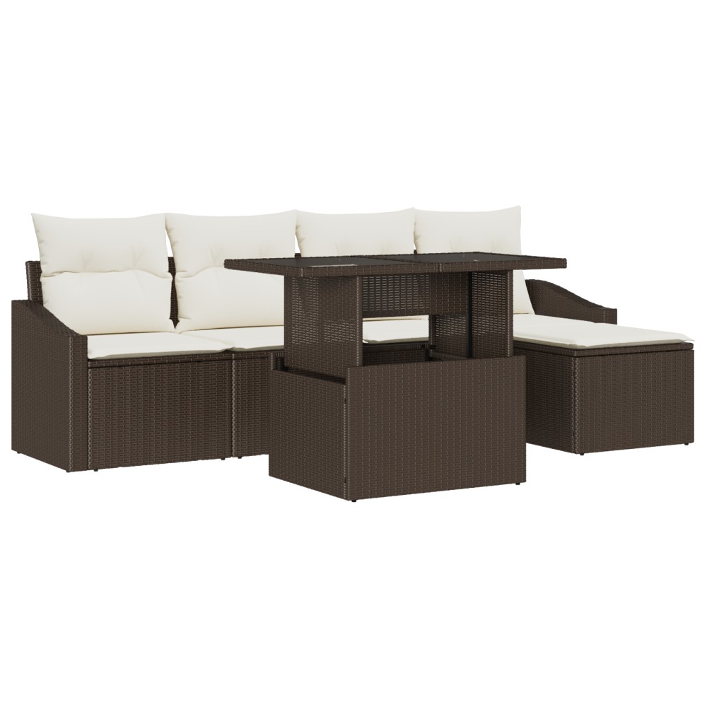 vidaXL Set de canapele pentru grădină cu pernă 6 pcs maro și crem