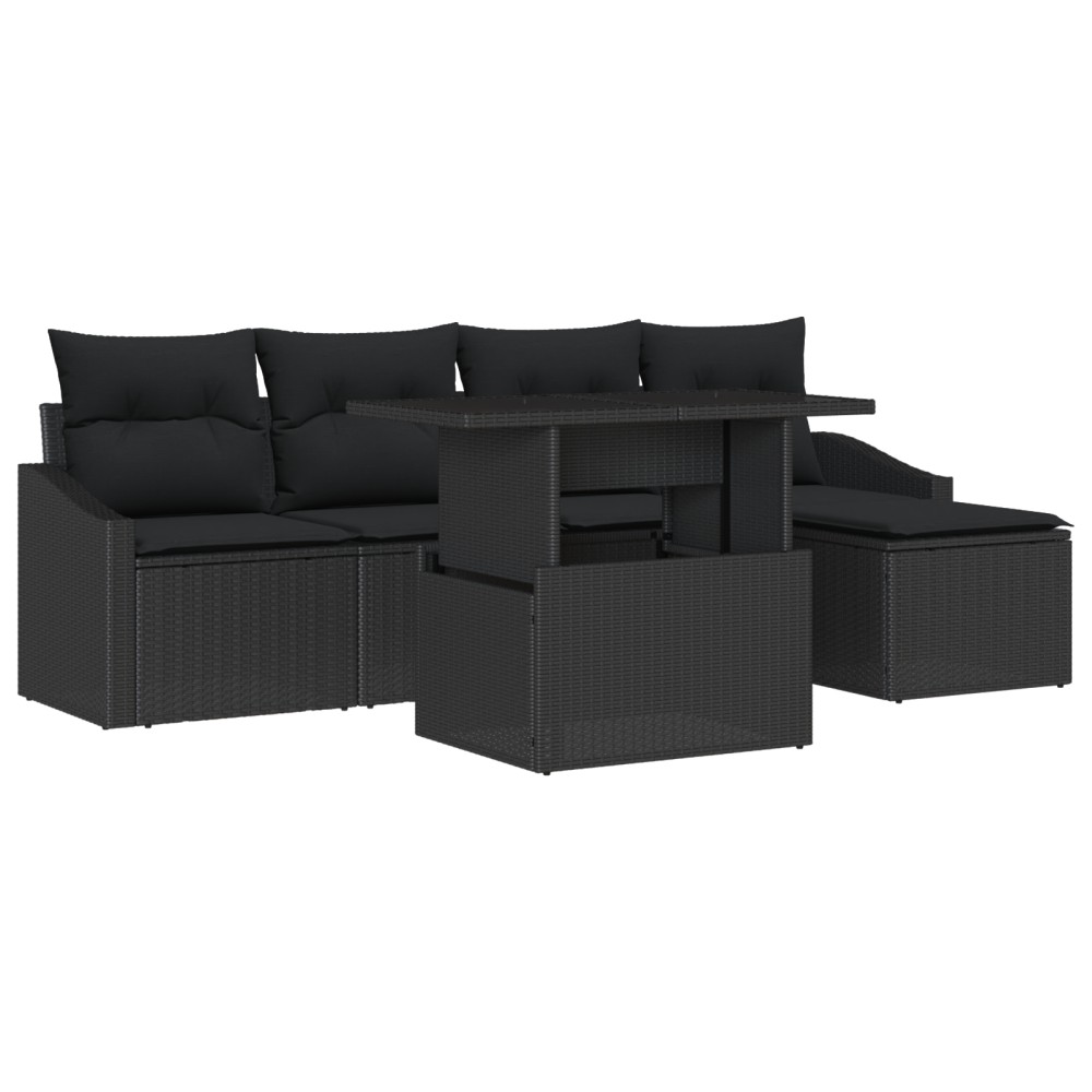 vidaXL Set de canapele pentru grădină cu pernă 6 pcs Negru