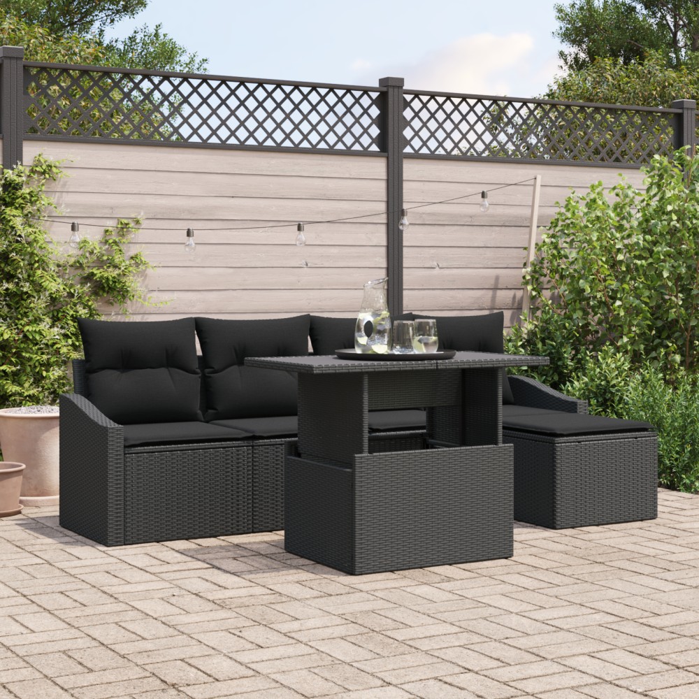 vidaXL Set de canapele pentru grădină cu pernă 6 pcs Negru