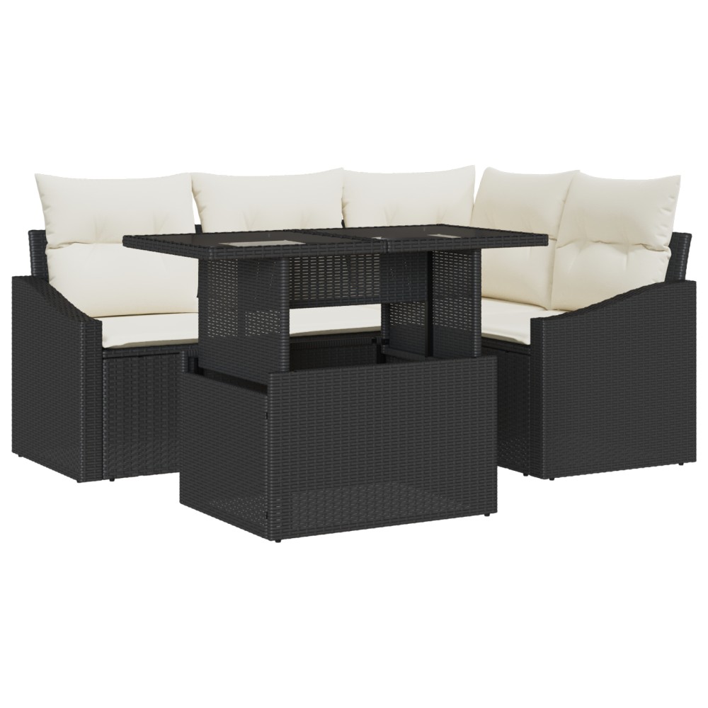 vidaXL Set de canapele pentru grădină cu pernă 5 pcs negru și crem