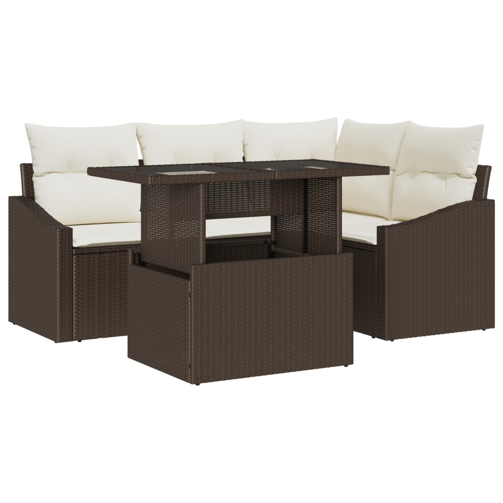 vidaXL Set de canapele pentru grădină cu pernă 5 pcs maro și crem