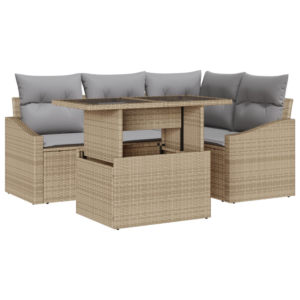 vidaXL Set de canapele pentru grădină 5 pcs bej și gri deschis