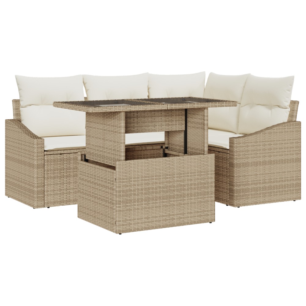 vidaXL Set de canapele pentru grădină cu pernă 5 pcs bej și crem