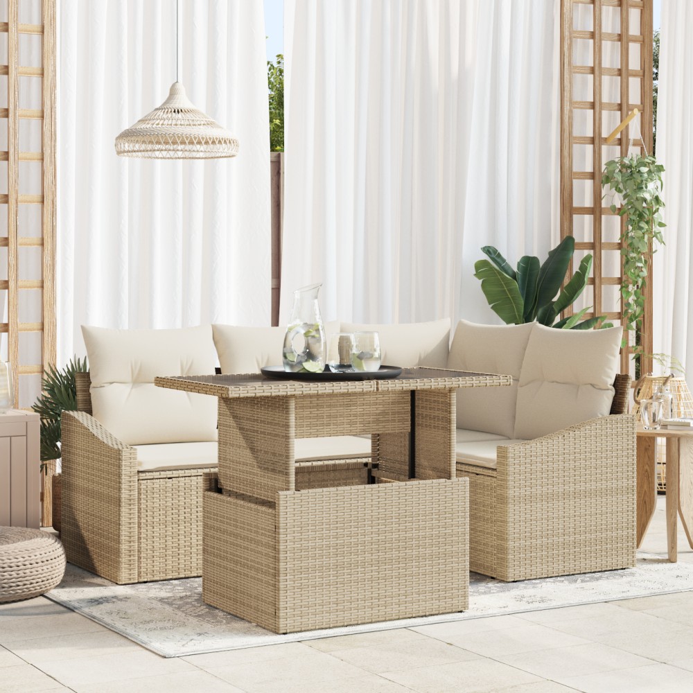 vidaXL Set de canapele pentru grădină cu pernă 5 pcs bej și crem