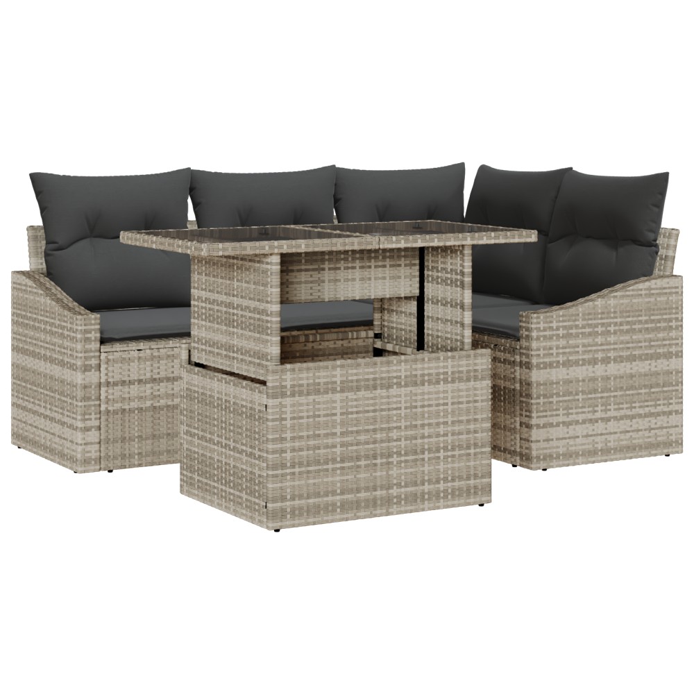 vidaXL Set sofa grădină 5 piese cu perne, gri deschis, din rattan poli