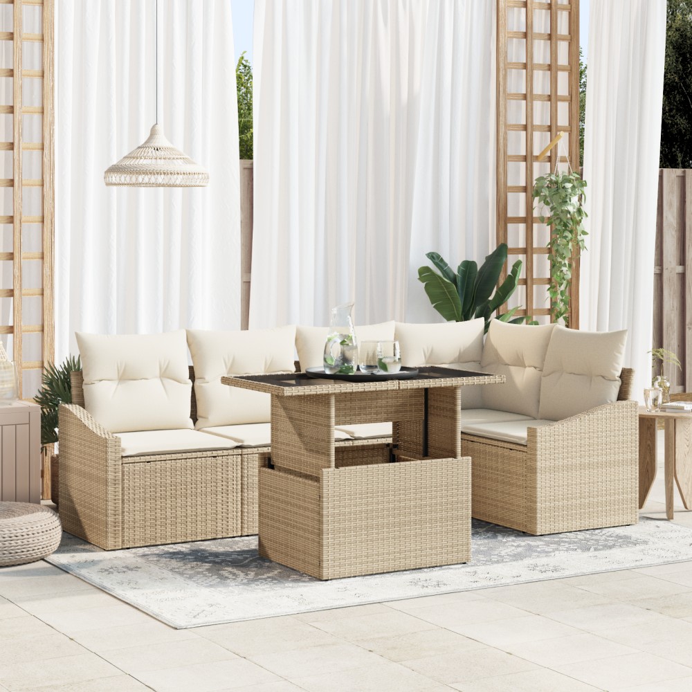 vidaXL Set de canapele pentru grădină cu pernă 6 pcs bej și crem