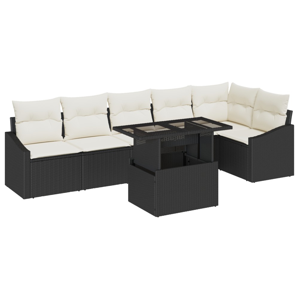 vidaXL Set de canapele pentru grădină cu pernă 7 pcs negru și crem