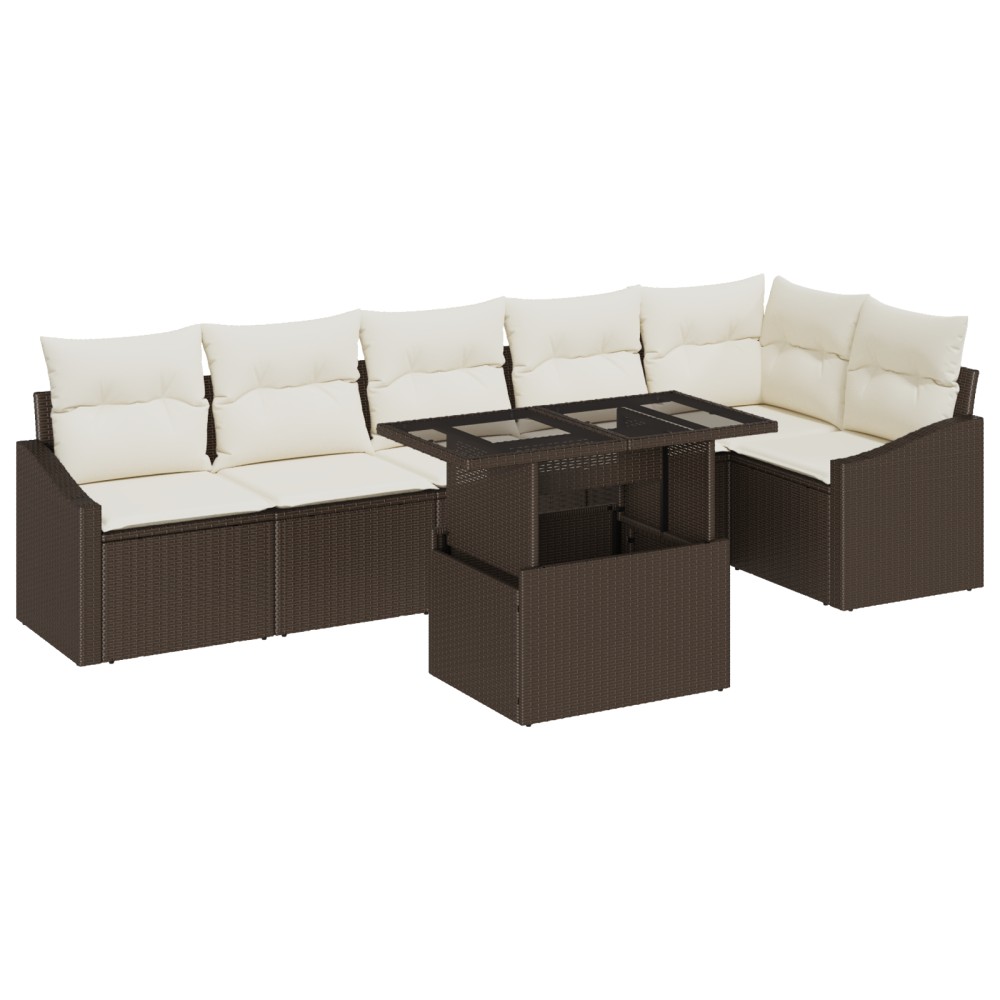 vidaXL Set de canapele pentru grădină cu pernă 7 pcs maro și crem