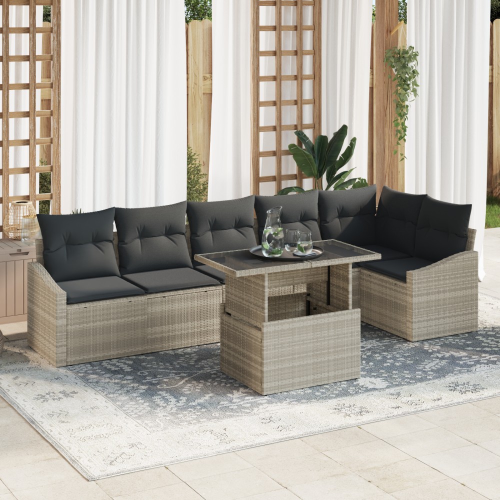 vidaXL Set de canapele pentru grădină cu pernă 7 pcs Gri deschis