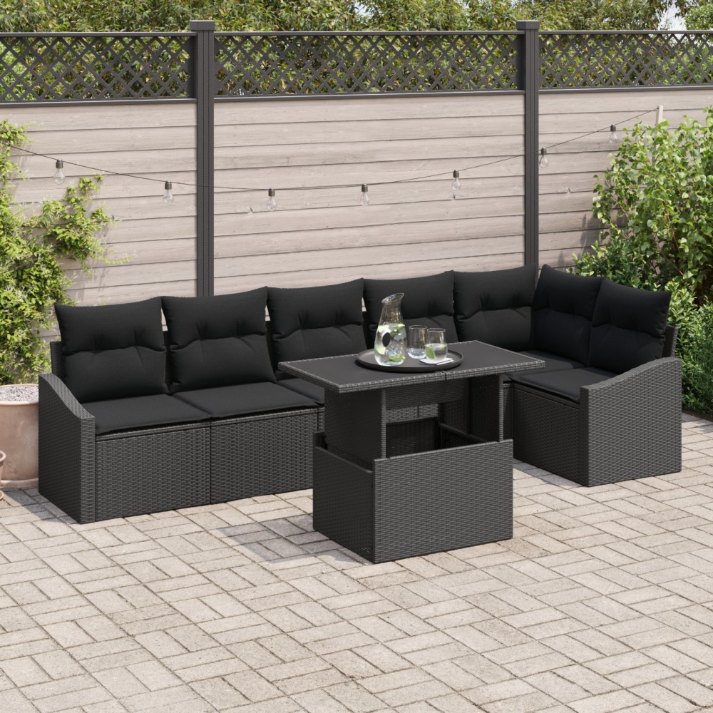 vidaXL Set de canapele pentru grădină 7 pcs Negru 100 x 55 x 73 cm