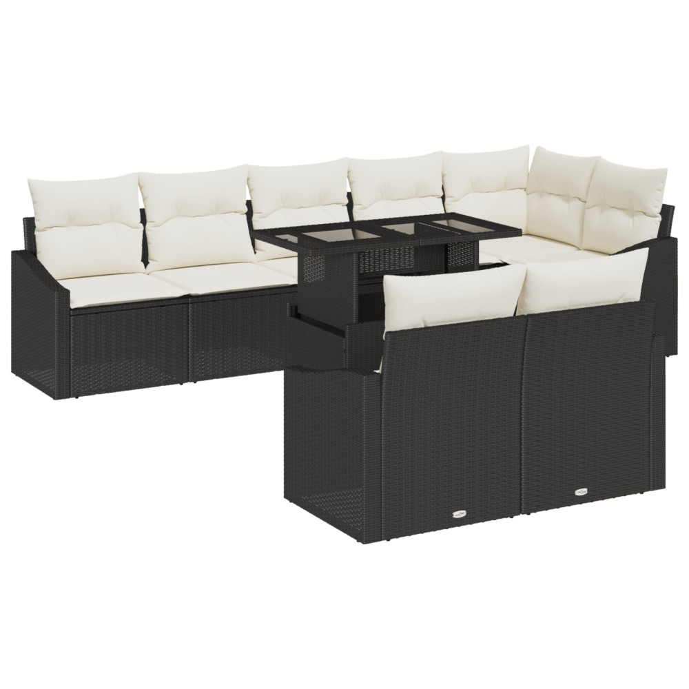 vidaXL Set de canapele pentru grădină cu pernă 9 pcs negru și crem