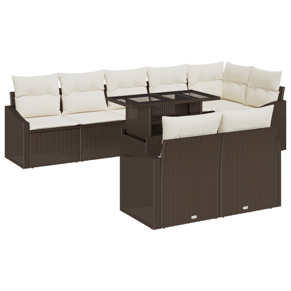 vidaXL Set de canapele pentru grădină cu pernă 9 pcs maro și crem
