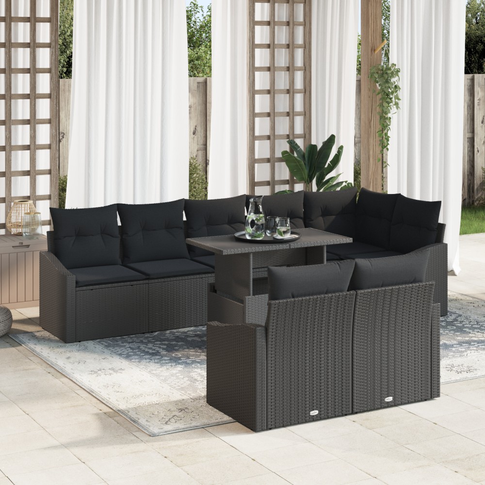 vidaXL Set de canapele pentru grădină 9 pcs Negru 100 x 55 x 73 cm