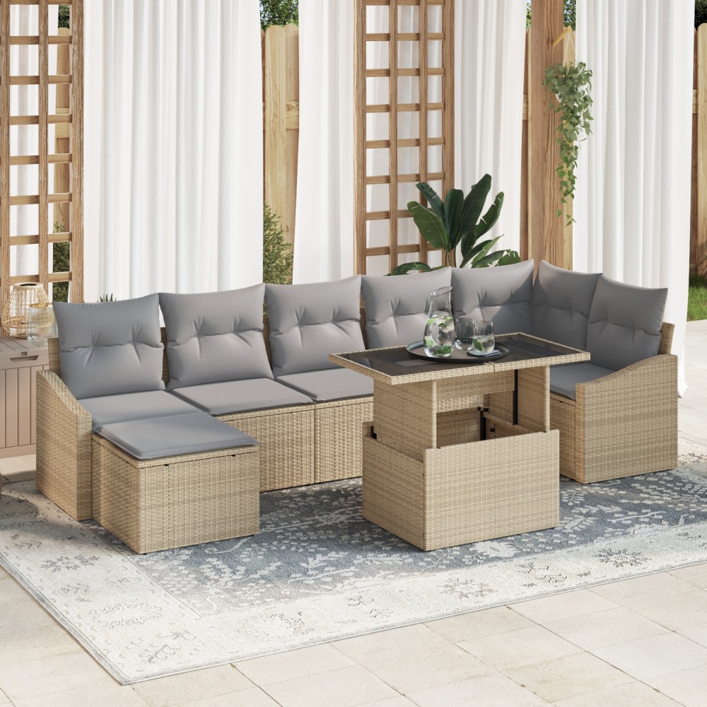 vidaXL Set de canapele pentru grădină 8 pcs bej și gri deschis
