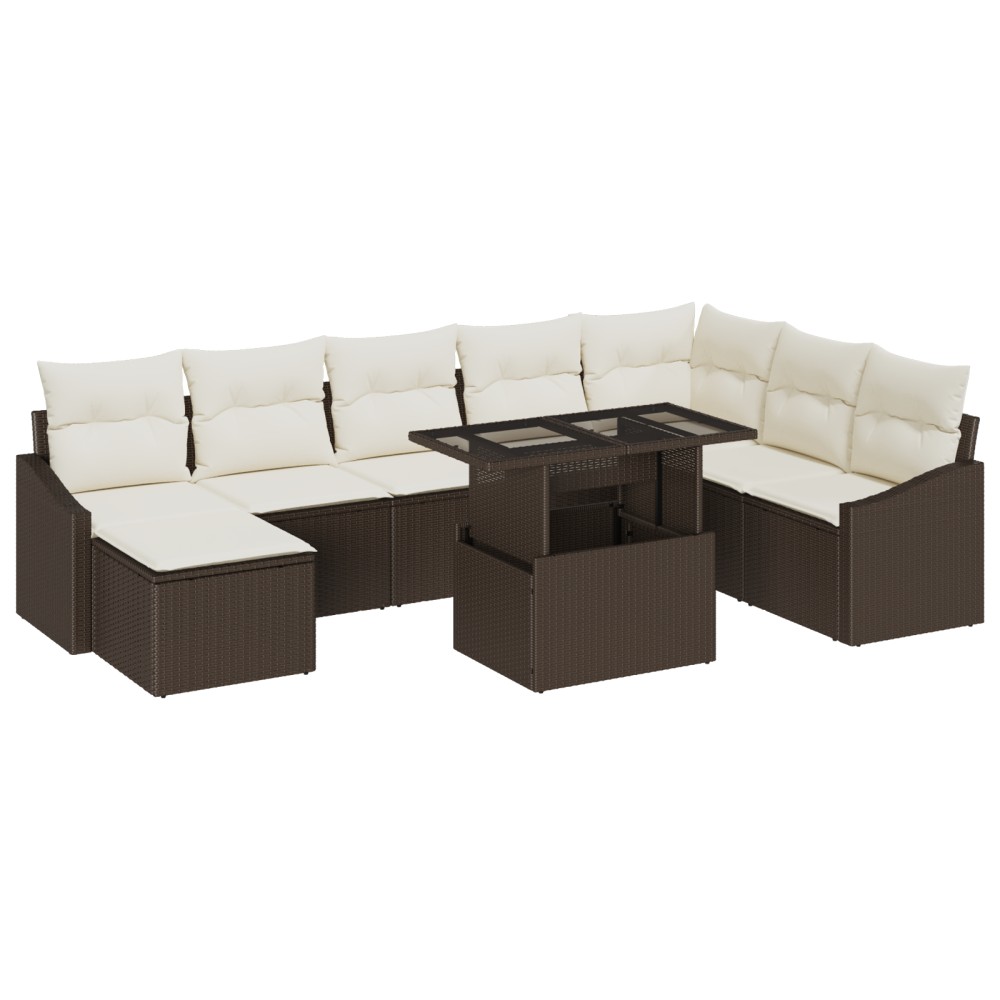 vidaXL Set de canapele pentru grădină cu pernă 9 pcs maro și crem