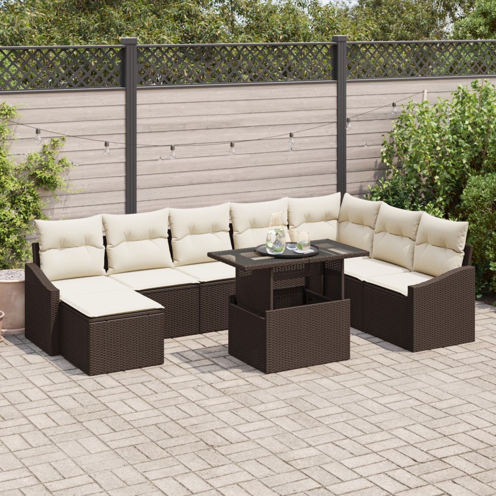 vidaXL Set de canapele pentru grădină cu pernă 9 pcs maro și crem