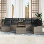 vidaXL Set de canapele pentru grădină cu pernă 9 pcs Gri