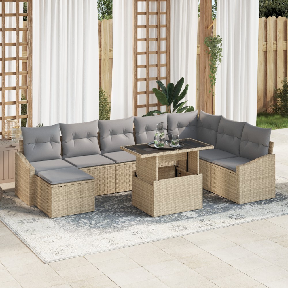 vidaXL Set de canapele pentru grădină 9 pcs bej și gri deschis