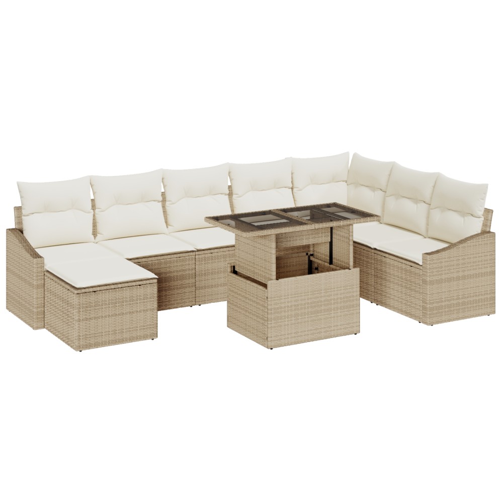 vidaXL Set de canapele pentru grădină cu pernă 9 pcs bej și crem