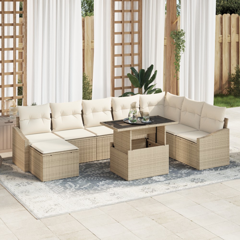 vidaXL Set de canapele pentru grădină cu pernă 9 pcs bej și crem